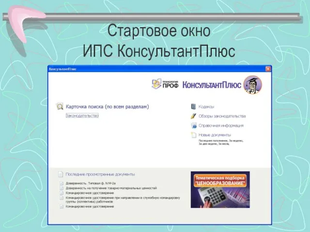Стартовое окно ИПС КонсультантПлюс