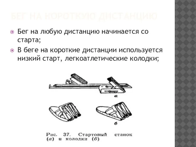 БЕГ НА КОРОТКУЮ ДИСТАНЦИЮ Бег на любую дистанцию начинается со старта;