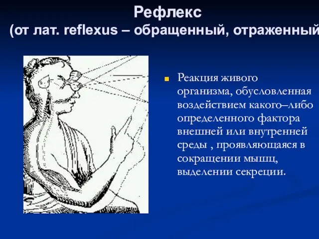 Рефлекс (от лат. reflexus – обращенный, отраженный) Реакция живого организма, обусловленная