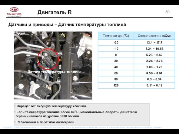 Датчики и приводы – Датчик температуры топлива Определяет входную температуру топлива.