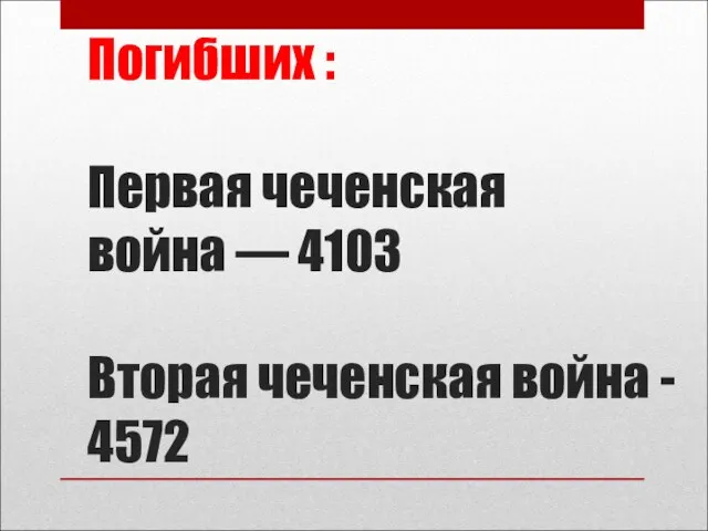 Погибших : Первая чеченская война — 4103 Вторая чеченская война - 4572