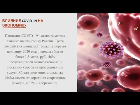 ВЛИЯНИЕ COVID-19 НА ЭКОНОМИКУ Пандемия COVID-19 оказала заметное влияние на экономику
