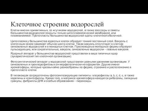 Клеточное строение водорослей Клетки многих примитивных, со жгутиками водорослей, а также