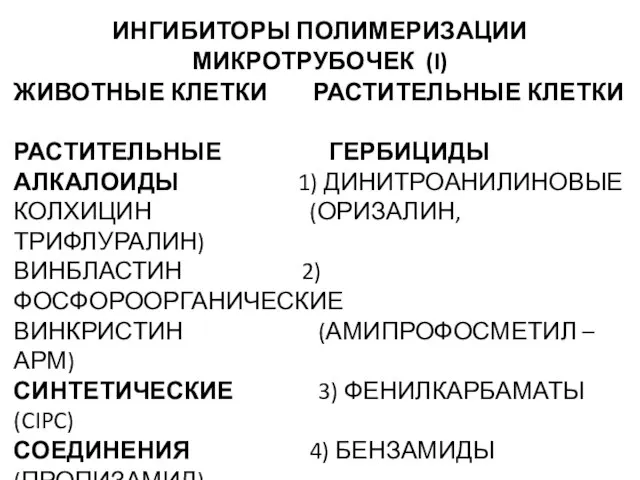 ИНГИБИТОРЫ ПОЛИМЕРИЗАЦИИ МИКРОТРУБОЧЕК (I) ЖИВОТНЫЕ КЛЕТКИ РАСТИТЕЛЬНЫЕ КЛЕТКИ РАСТИТЕЛЬНЫЕ ГЕРБИЦИДЫ АЛКАЛОИДЫ