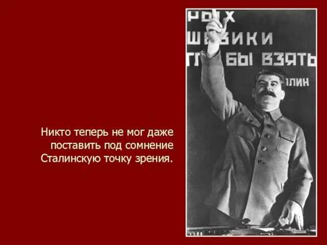 Никто теперь не мог даже поставить под сомнение Сталинскую точку зрения.