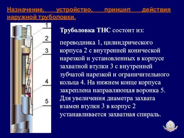 Назначение, устройство, принцип действия наружной труболовки. Труболовка ТНС состоит из: переводника