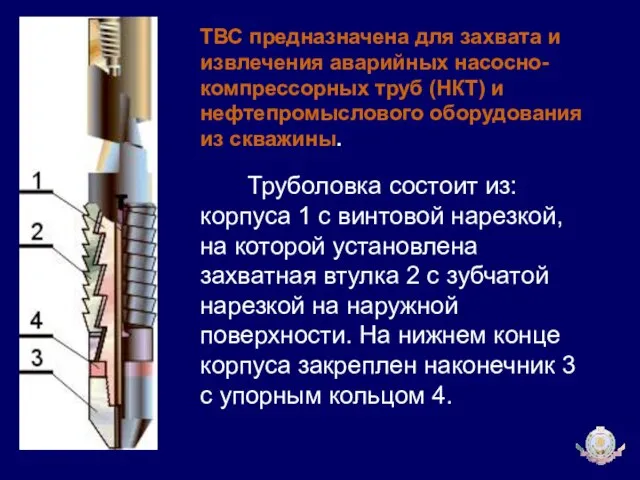 ТВС предназначена для захвата и извлечения аварийных насосно-компрессорных труб (НКТ) и