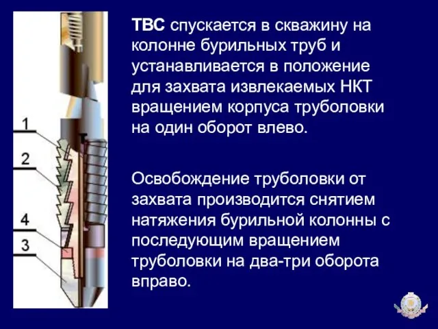 ТВС спускается в скважину на колонне бурильных труб и устанавливается в