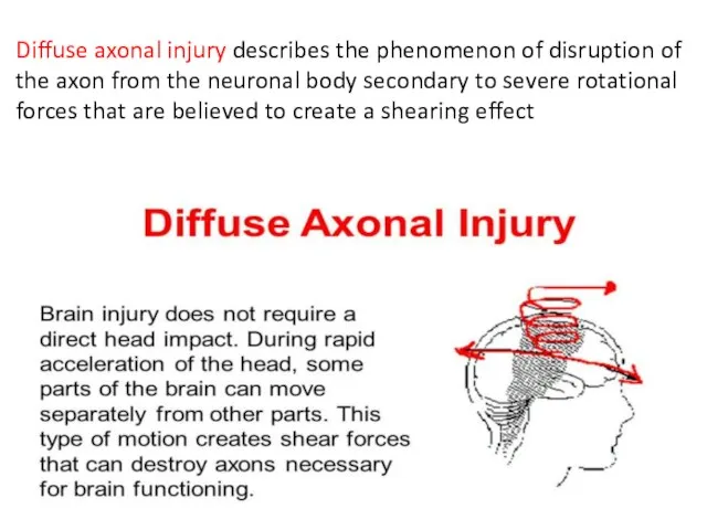 Diffuse axonal injury describes the phenomenon of disruption of the axon