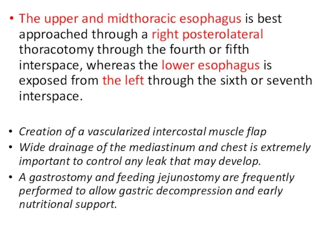 The upper and midthoracic esophagus is best approached through a right