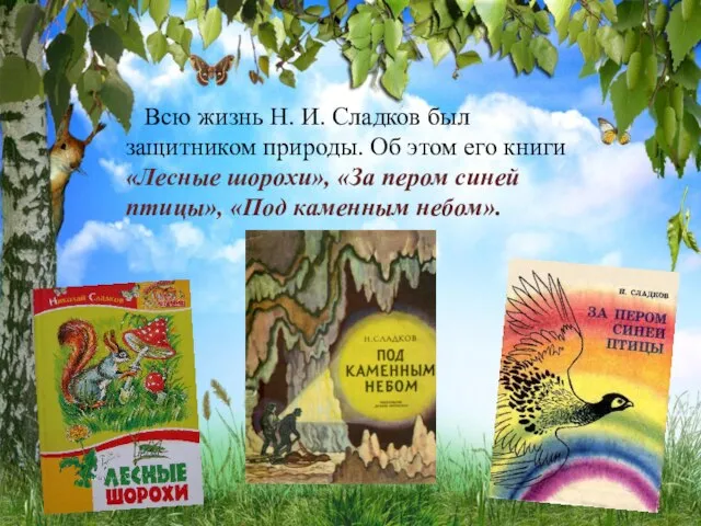 Всю жизнь Н. И. Сладков был защитником природы. Об этом его