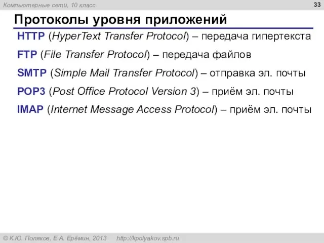 Протоколы уровня приложений HTTP (HyperText Transfer Protocol) – передача гипертекста FTP