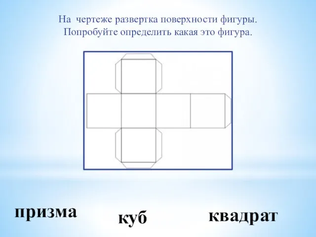 призма куб квадрат На чертеже развертка поверхности фигуры. Попробуйте определить какая это фигура.