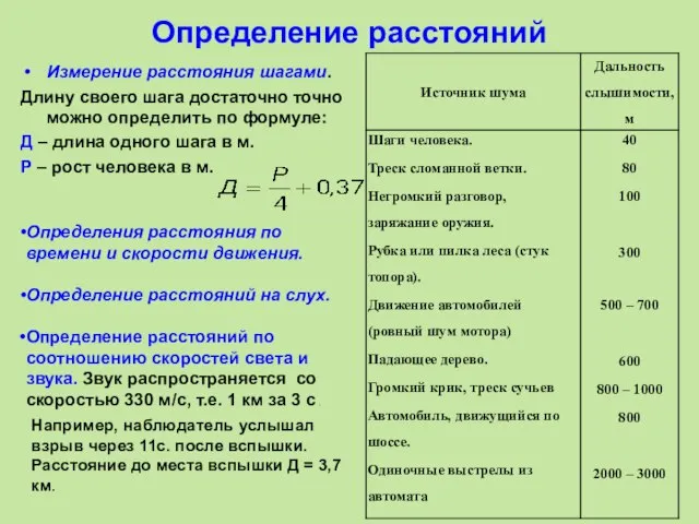 Определение расстояний Измерение расстояния шагами. Длину своего шага достаточно точно можно