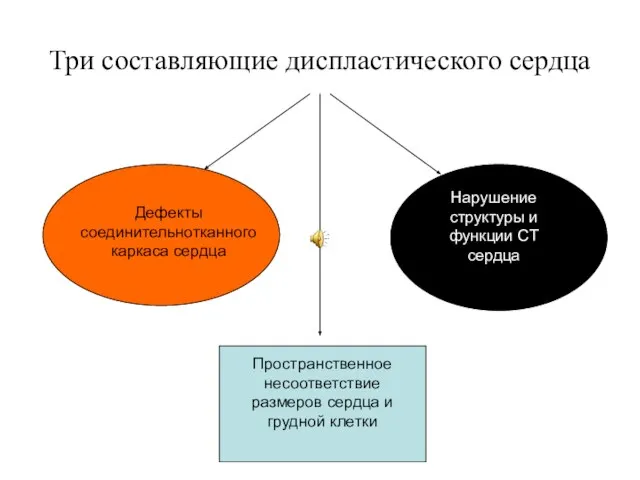 Три составляющие диспластического сердца Дефекты соединительнотканного каркаса сердца Нарушение структуры и