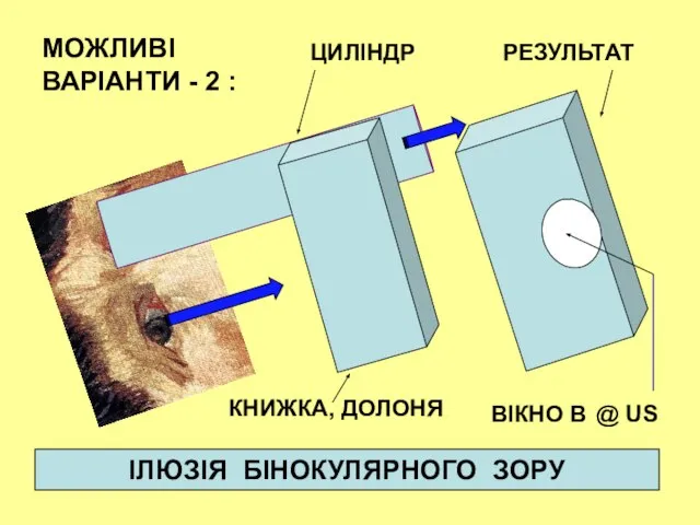 МОЖЛИВІ ВАРІАНТИ - 2 : ЦИЛІНДР КНИЖКА, ДОЛОНЯ ВІКНО В @ US РЕЗУЛЬТАТ ІЛЮЗІЯ БІНОКУЛЯРНОГО ЗОРУ