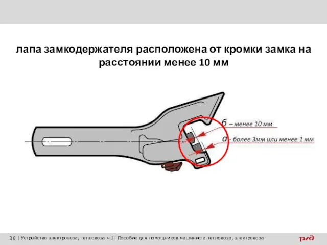 лапа замкодержателя расположена от кромки замка на расстоянии менее 10 мм