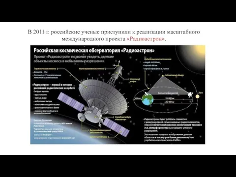 В 2011 г. российские ученые приступили к реализации масштабного международного проекта «Радиоастрон».