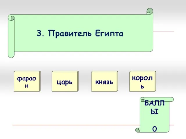 Правитель Египта фараон князь БАЛЛЫ 0 король царь