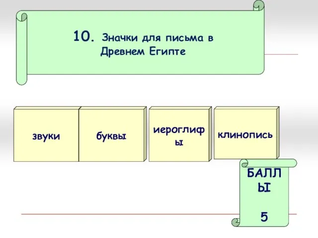 10. Значки для письма в Древнем Египте звуки иероглифы БАЛЛЫ 5 буквы клинопись