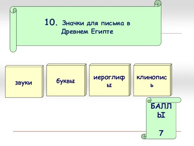 10. Значки для письма в Древнем Египте звуки иероглифы БАЛЛЫ 7 буквы клинопись