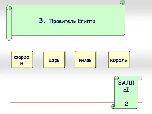 3. Правитель Египта фараон князь БАЛЛЫ 2 король царь