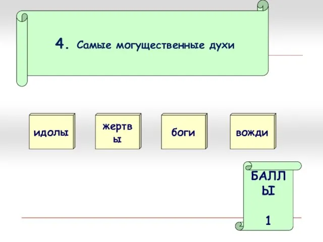 4. Самые могущественные духи боги идолы БАЛЛЫ 1 вожди жертвы