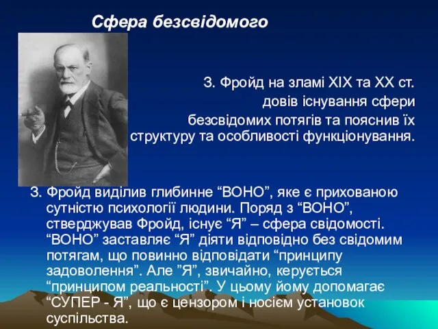 Сфера безсвідомого З. Фройд на зламі ХІХ та ХХ ст. довів