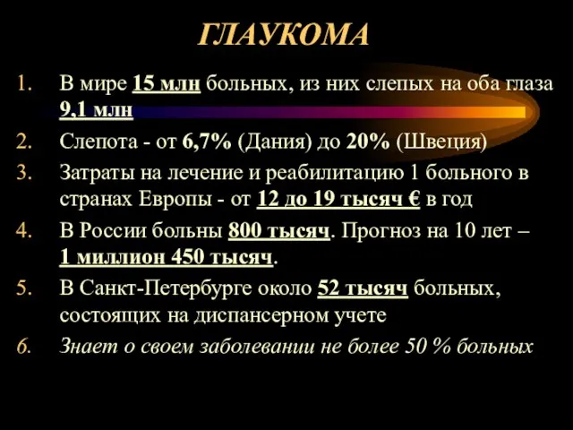 В мире 15 млн больных, из них слепых на оба глаза