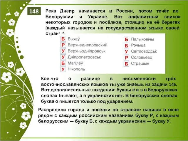 Река Днепр начинается в России, потом течёт по Белоруссии и Украине.