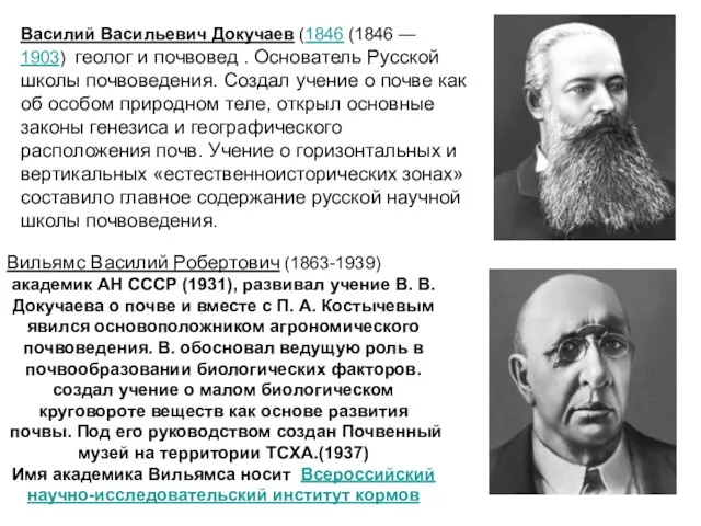 Василий Васильевич Докучаев (1846 (1846 — 1903) геолог и почвовед .