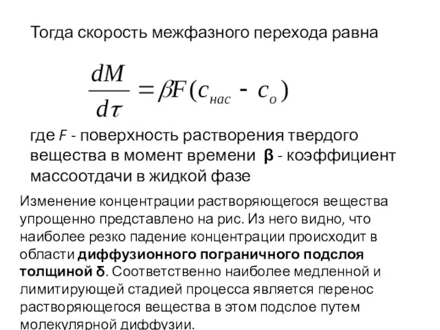 Тогда скорость межфазного перехода равна где F - поверхность растворения твердого