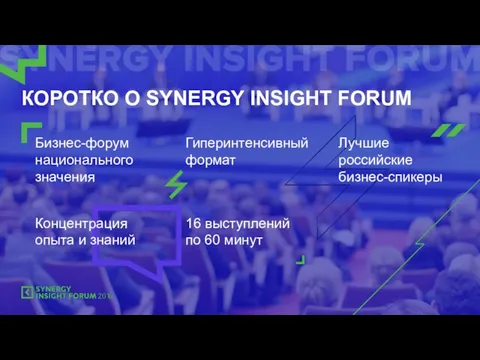 КОРОТКО О SYNERGY INSIGHT FORUM Бизнес-форум национального значения Гиперинтенсивный формат Лучшие