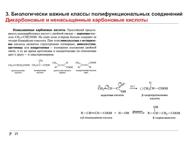 3. Биологически важные классы полифункциональных соединений Дикарбоновые и ненасыщенные карбоновые кислоты