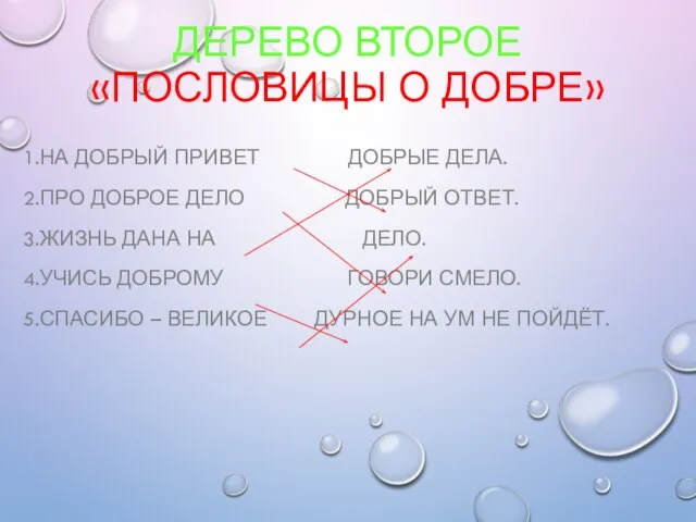 ДЕРЕВО ВТОРОЕ «ПОСЛОВИЦЫ О ДОБРЕ» 1.НА ДОБРЫЙ ПРИВЕТ ДОБРЫЕ ДЕЛА. 2.ПРО