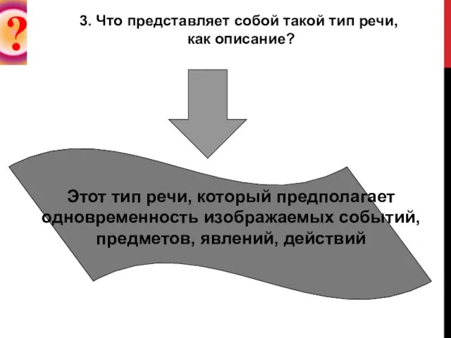 ? 3. Что представляет собой такой тип речи, как описание? Этот