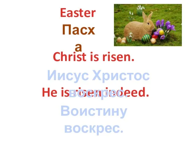 Easter Пасха Christ is risen. He is risen indeed. Иисус Христос воскрес. Воистину воскрес.