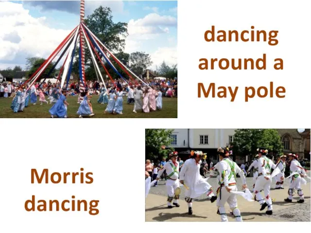 Morris dancing dancing around a May pole