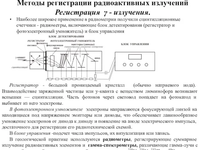 Методы регистрации радиоактивных излучений Регистрация γ - излучения. Наиболее широкое применение