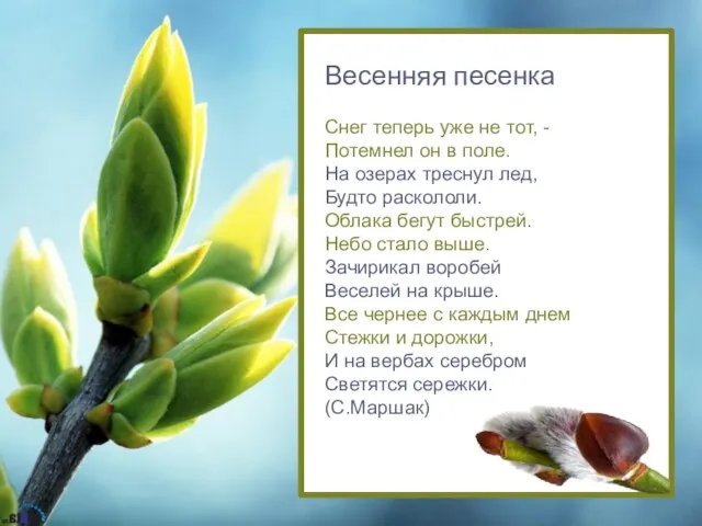 Весенняя песенка Снег теперь уже не тот, - Потемнел он в