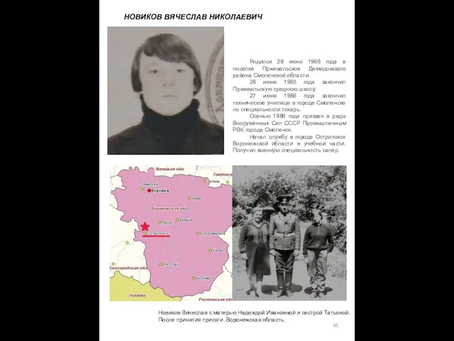 НОВИКОВ ВЯЧЕСЛАВ НИКОЛАЕВИЧ Родился 28 июня 1968 года в посёлке Пржевальское