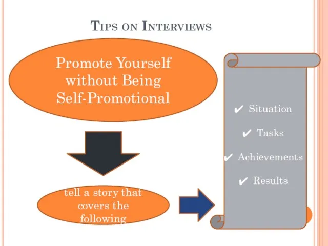 Tips on Interviews Promote Yourself without Being Self-Promotional tell a story