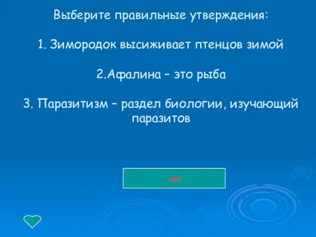 Выберите правильные утверждения: 1. Зимородок высиживает птенцов зимой 2.Афалина – это