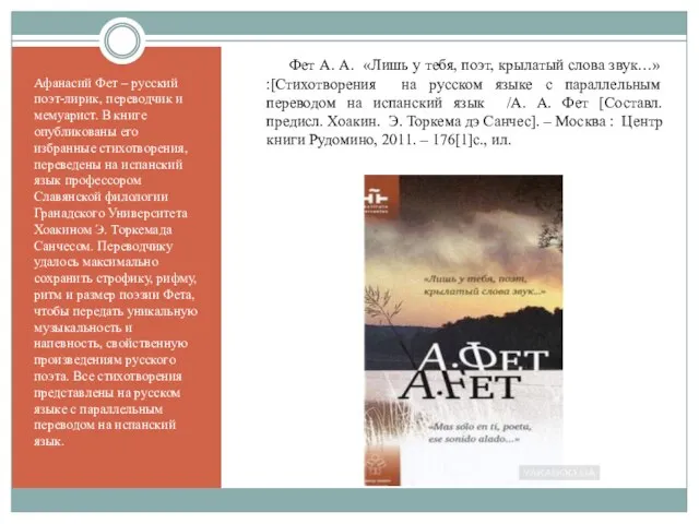 Афанасий Фет – русский поэт-лирик, переводчик и мемуарист. В книге опубликованы