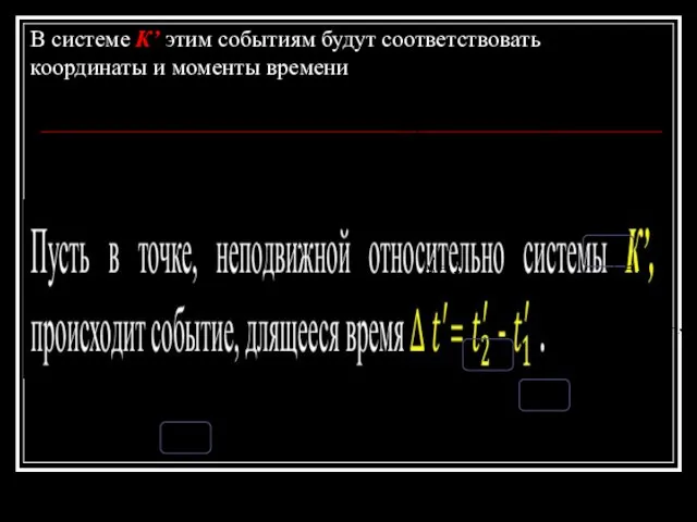 В системе К’ этим событиям будут соответствовать координаты и моменты времени