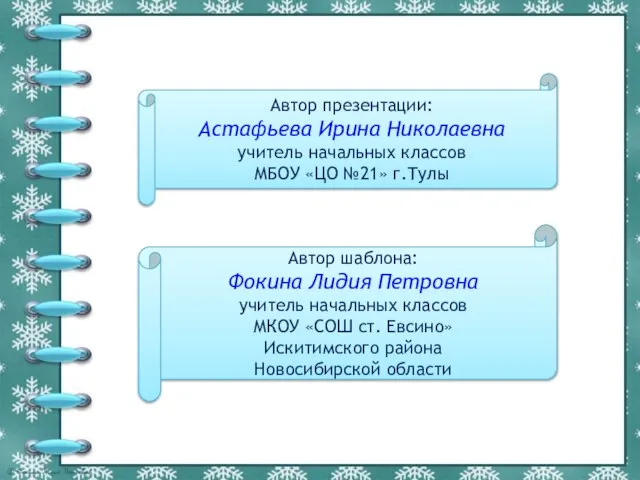 Автор презентации: Астафьева Ирина Николаевна учитель начальных классов МБОУ «ЦО №21»