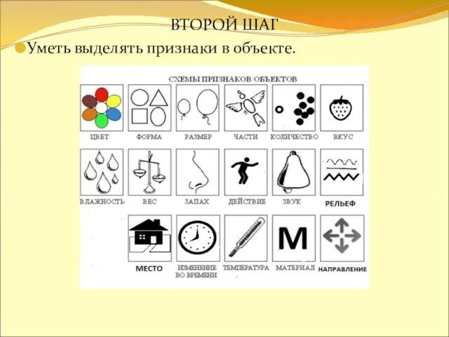 ВТОРОЙ ШАГ Уметь выделять признаки в объекте.