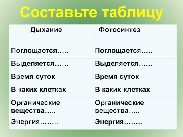 Составьте таблицу