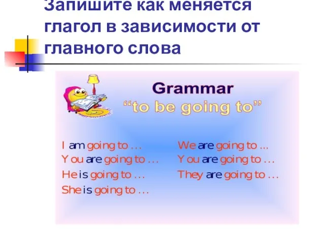 Запишите как меняется глагол в зависимости от главного слова