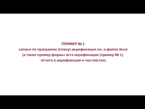 ПРИМЕР № 3 записи по программе (плану) верификации см. в файле